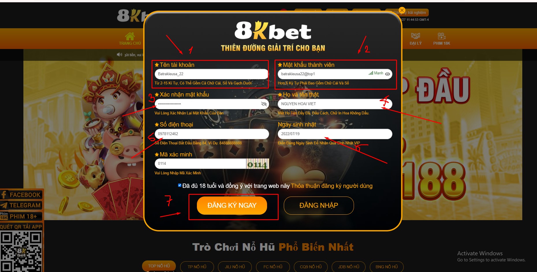 Hướng dẫn đăng ký 8kbet